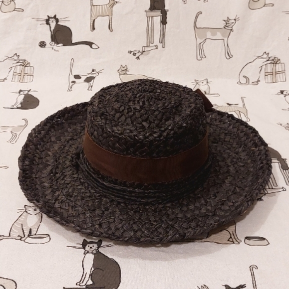 Vintage Liz Claiborne Straw Hat with Brown Bow - Picture 3 of 12